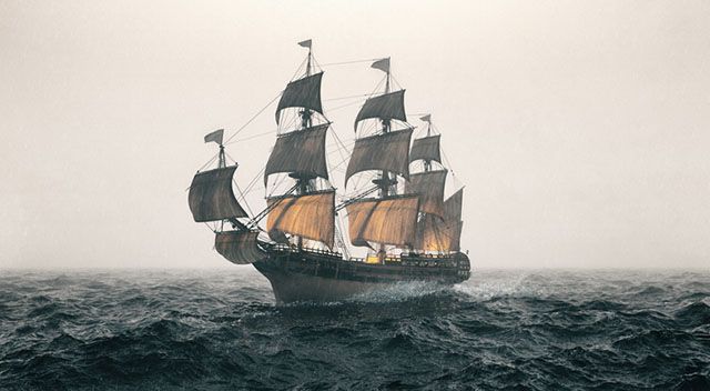 Segelschiff von früher auf dem Meer