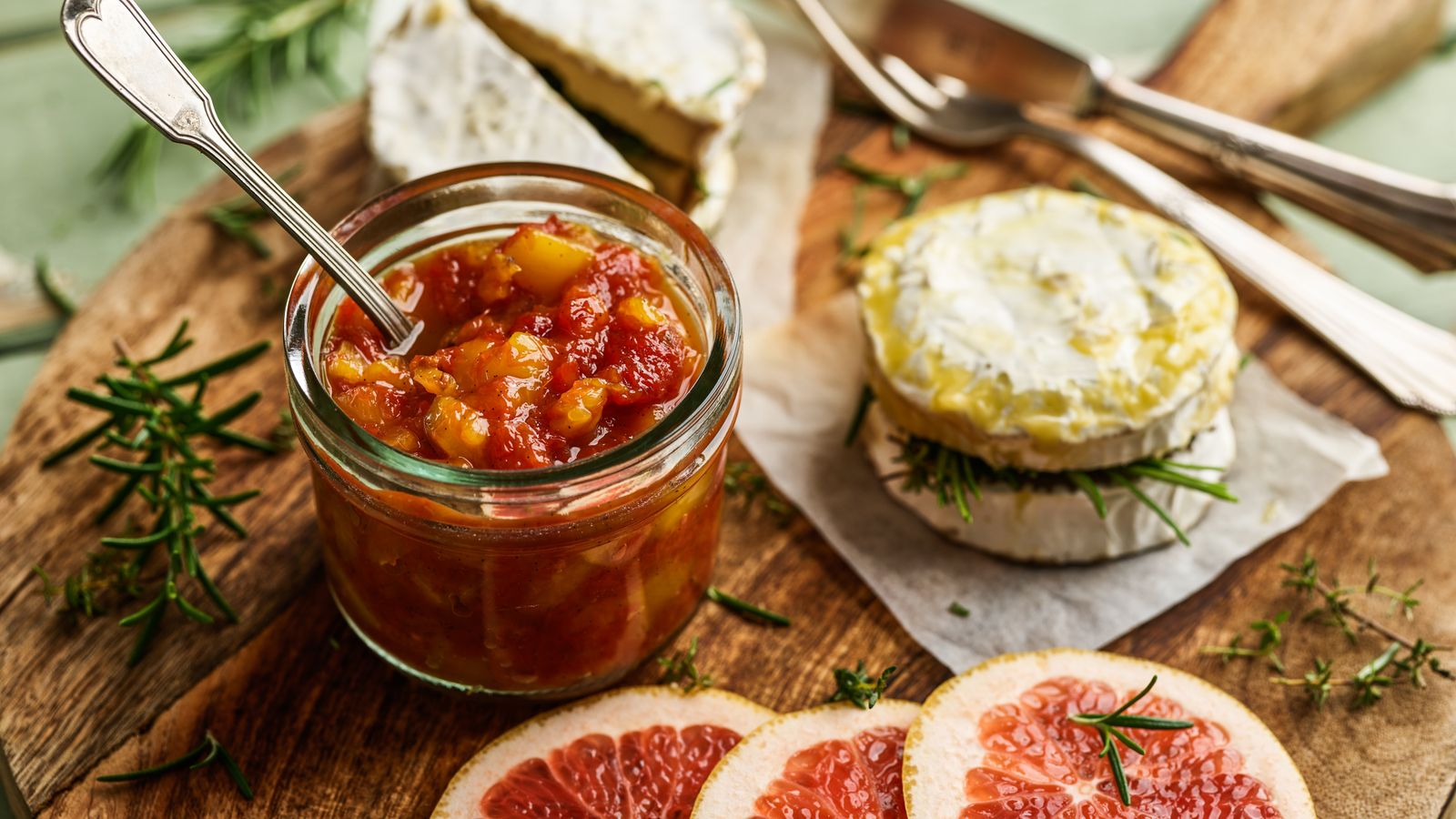 Köstlicher veganer Camembert mit Grapefruit-Marmelade
