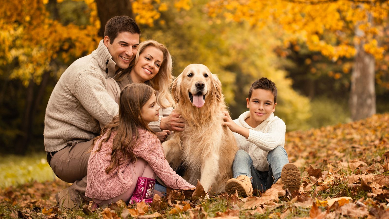 Familie mit Hund im Wald